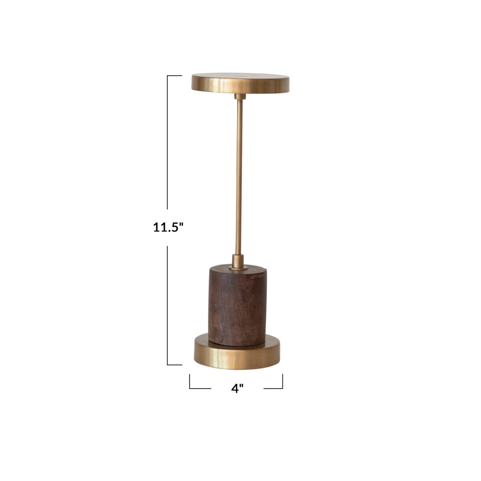 Hello Honey® 11.5" Antique Brass Finish Mango Wood & Metal Touch Sensor LED Table Lamp